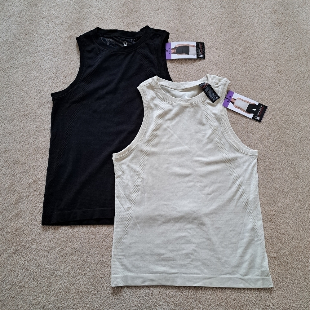 Spyder Set Of 2 Womens Tank Tops Size XS Activewear Black Cream NWT